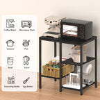 OGEMXU Kitchen Microwave Stand,4-Tier Adjustable Bakers Rack, Microwave Cart with Storage, Small Coffee Bar Table Appliance Shelf for Living Room,Office (Coal-Black)