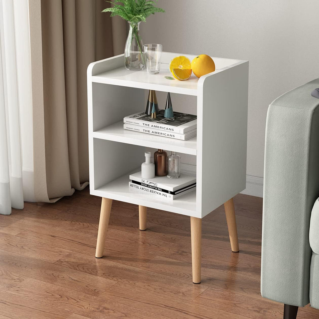 White Nightstand Small Bedside Table Kids Nightstand 3-tier Wood Side Table | Mid Century Modern Nightstand, Small Bedside Table for Bedroom, Kids Room & Small Spaces.