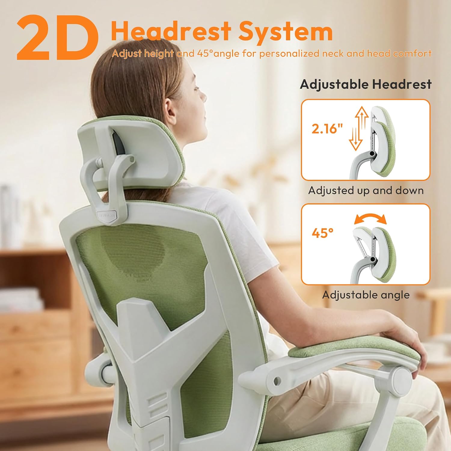 Home Office Desk Chair, Comfortable Mesh Computer Chair with Foot Rest, Reclining Gaming Chair with Headrest and Lumbar Support, 90°-130° Reclining, Light Green