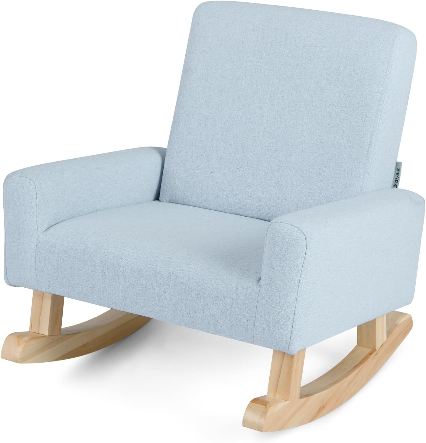 Honey Joy Toddler Rocking Chair, Kids Rocker with Solid Wood Legs & Linen Fabric, Anti-Tipping Design, Toddler Couch for Kids Room, Playroom, Nursery, Bedroom (Blue)