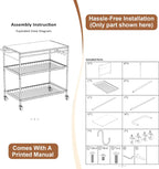 3 Tier Heavy Duty Rolling Kitchen Cart with Handle & Locking Wheels – Metal Utility Storage Cart for Kitchen, Laundry Room, Garage & Office – Supports Over 150 lbs Mobile Organizer Shelf