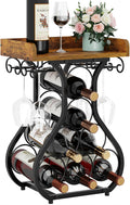 X-cosrack Wine Racks Countertop, Small Wine Rack with Wine Glass Holder, Mini Countertop Wine Rack with Tabletop Wine Storage Cabinet Shelf for Kitchen Pantry Home Bar