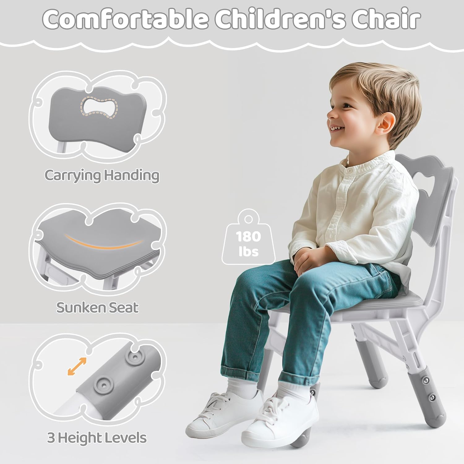 DOREROOM Toddler Table and 4 Chairs Set, Height Adjustable Kids Table and Chair Set, 31.5''L x 23.6''W, Marble Pattern & Graffiti Desktop, Children Multi-Activity Table for Home/Daycare/Classroom
