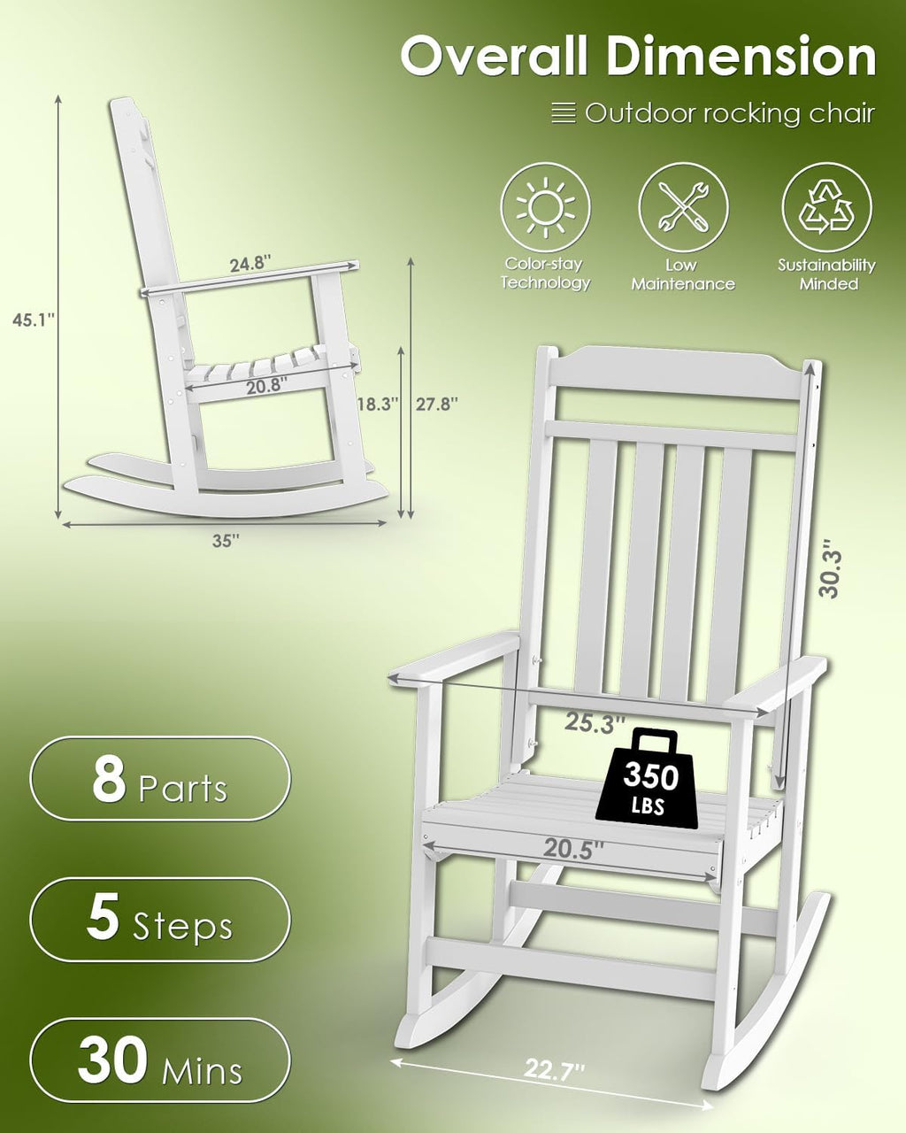 GREENVINES Outdoor-Rocking-Chairs-Set-of-2 | HDPE Plastic | Patio Rockers | Porch Rocker Chair | Oversized | High Back | Big & Tall | White