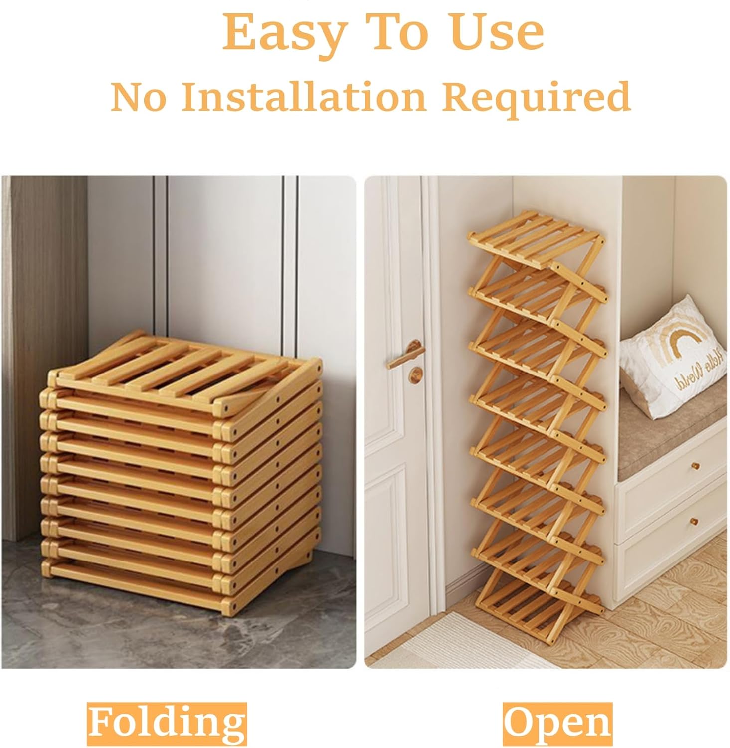 7 Tier Foldable Shoe Rack, Bamboo Vertical Shoe Organizer Tall for Multifunctional Narrow Shoe Shelf for Entryway, Closet, Corner, Bedroom, Hallway(Natural)