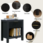End Table Set of 2 with Storage, Small End Table, Wood Bedside Table with Drawer and Opening Storage, Nightstand Accent Table for Living Room, Bedroom, Black
