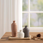 Dobbyby Ceramic Vase Set of 3 Neutral Decorative Vase for Farmhouse, Boho, or Rustic Home Decor Pottery Vases for Pampas Grass Living Room Bedroom Table Mantel Entryway Shelf (01-Brown)
