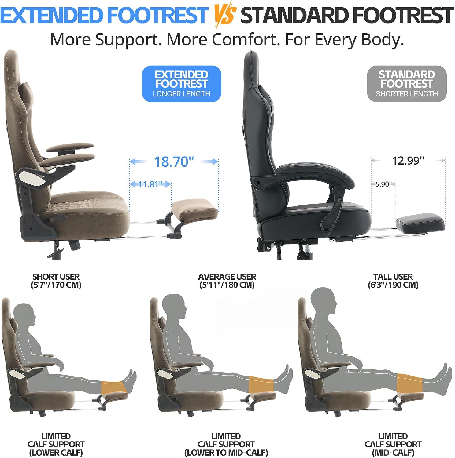 Ergonomic Gaming Chair for Adults - Big and Tall Desk Chair with Lumbar Support and Mechanical Arm Armrests, Comfortable Gamer Computer Chair, Gaming Chairs with Footrest (Brown Leather)
