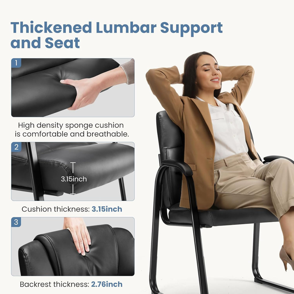 DUMOS PU Leather Office Guest Chair, Waiting Room Chairs with Sled Base and Padded Arm Rest, Reception Chair Without Wheels for Elderly Meeting Conference Office Home, 1 Pack