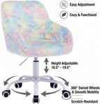 DUOMAY Kids Desk Chair, Faux Fur Colorful Upholstered Computer Chair for Boys and Girls, Cute Study Swivel Height Adjustable Arm Chair for Child, Rainbow Color