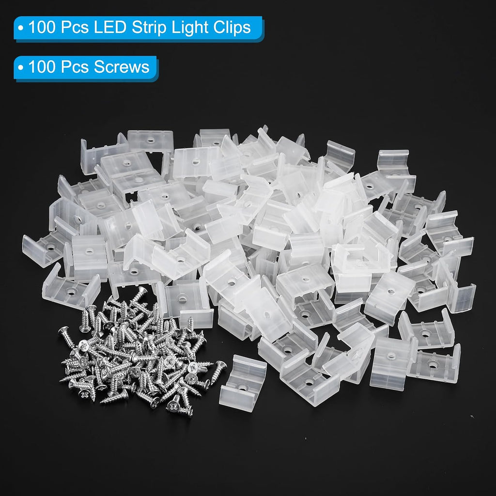 PATIKIL LED Strip Light Clips, 100 Pack Mounting Bracket Fixing Clips Plastic Clamp Holders with Screws for 18mm-20mm Neon RGB Light Cable Ribbon, Translucent