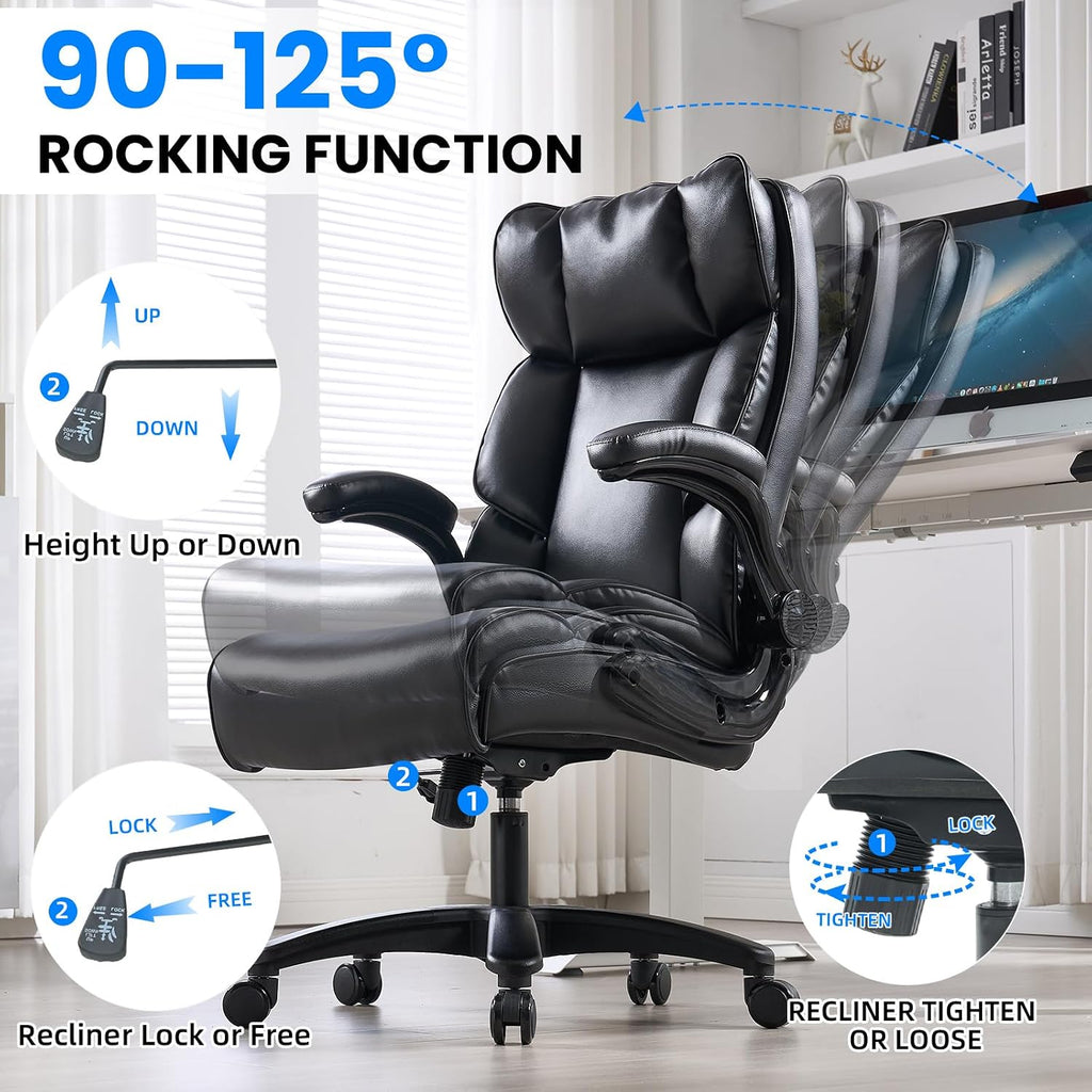 Big and Tall Office Chair 500lbs Wide Seat Executive Chair High-Back Office Foot Rest, Ergonomic Lumbar Support Computer Gaming Chairs for Heavy People(Beige)