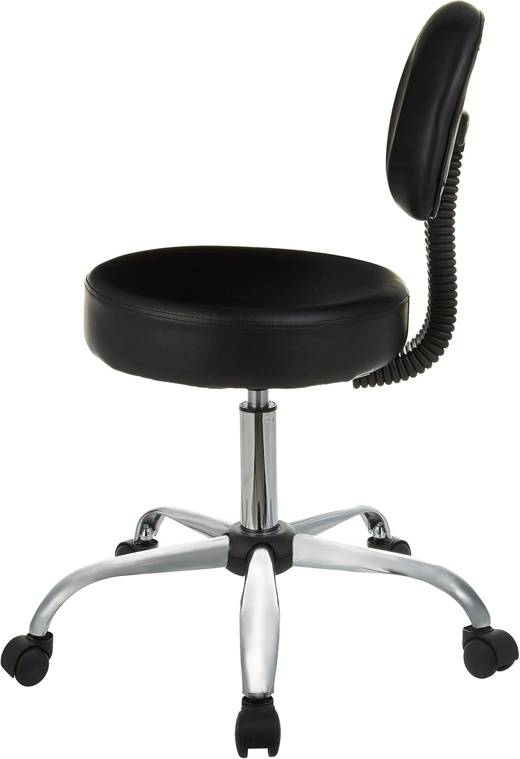 Amazon Basics Multi-Purpose Drafting Spa Bar Stool with Back Support, Upholstered, and Wheels, Black, 22.72"D x 22.72"W x 37.8"H
