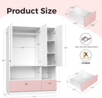 White Armoire Wardrobe Closet with Hanging Rod - Freestanding 3-Door Wooden Wardrobe Cabinet Closet for Bedroom & Dorm, Bedroom Armoires, Features Adjustable Shelves and Drawers for Toys & Clothes