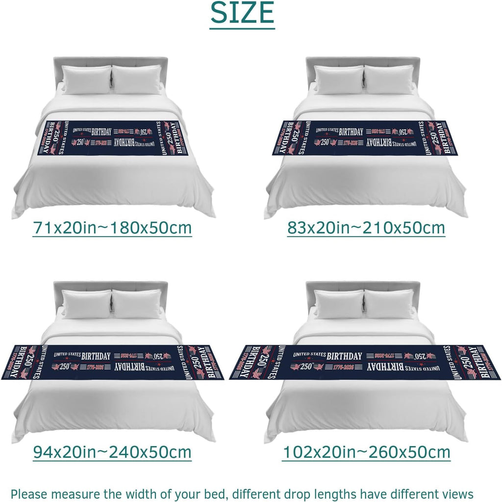 Navy Blue 4th of July Bed Runners for King Size Beds, Decorative Bed Throws for Foot of Beds, Luxury Bedding Protector Slipcover Independence Day Vintage Art Bedrunners & Scarves for Hotel, 102"x20"
