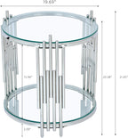 Modern Glass End Table, 19.69" Round Sofa Side Table with Silver Stainless Steel Frame and Clear Glass Top, Cocktail Tea Table, Luxury 2-Tier End Table with Storage Shelves for Home Office