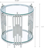 SSLine Round Glass Side Table with Silver Stainless Steel Frame Luxury Circle 2-Tier End Table for Living Room Modern Elegant Bedside Table with Storage Shelves for Home Office