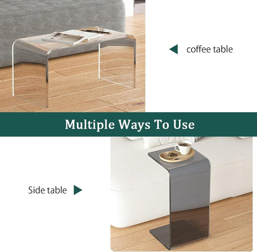 Acrylic C-Shaped End Table, Clear Side Tables for Living Room, Coffee/Drink/Food/Snack Table for Couch, Bedside Nightstand(B,30 * 30 * 55CM)