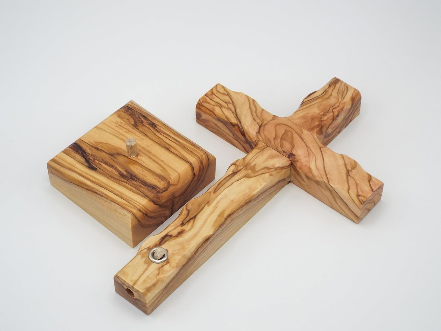 King David Market Olive Wood Standing Table Cross (8 Inch), Plain Wooden Altar Cross with Decorative Natural Stone from Jerusalem, Handcrafted in the Holy Land