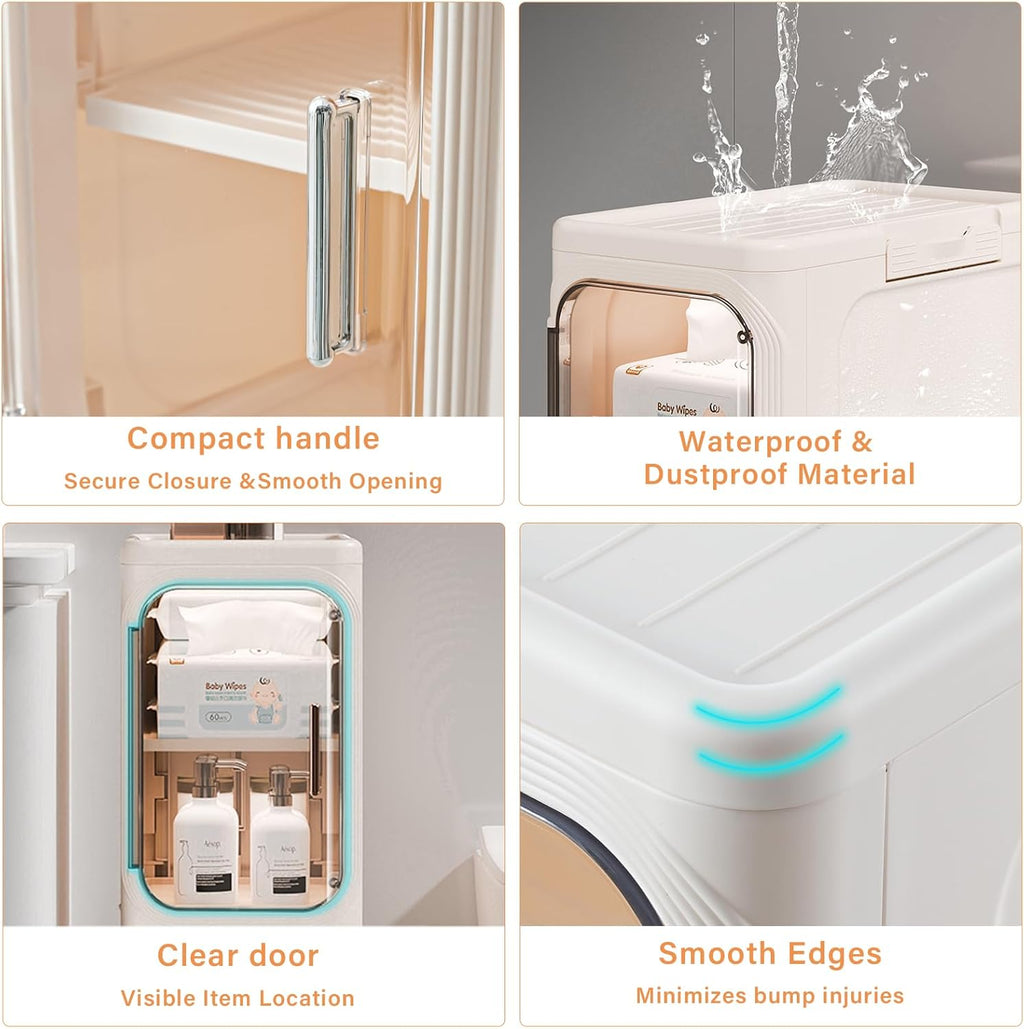 2-Tier Slim Bathroom Storage Cabinet, Narrow Storage Cabinet with Wheels, Adjustable Shelves, Magnetic Doors, Water-Proof, Anti-Tip Skinny Organizer Cabinet for Small Space, Cream White