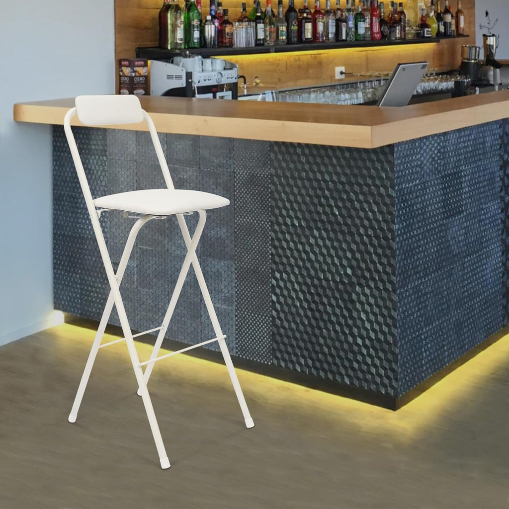 Portable Folding Chair, Stool, Bar Chair: 75cm Seat Height, White Color. Easy to Fold and Carry. Perfect for Home or Outdoor.