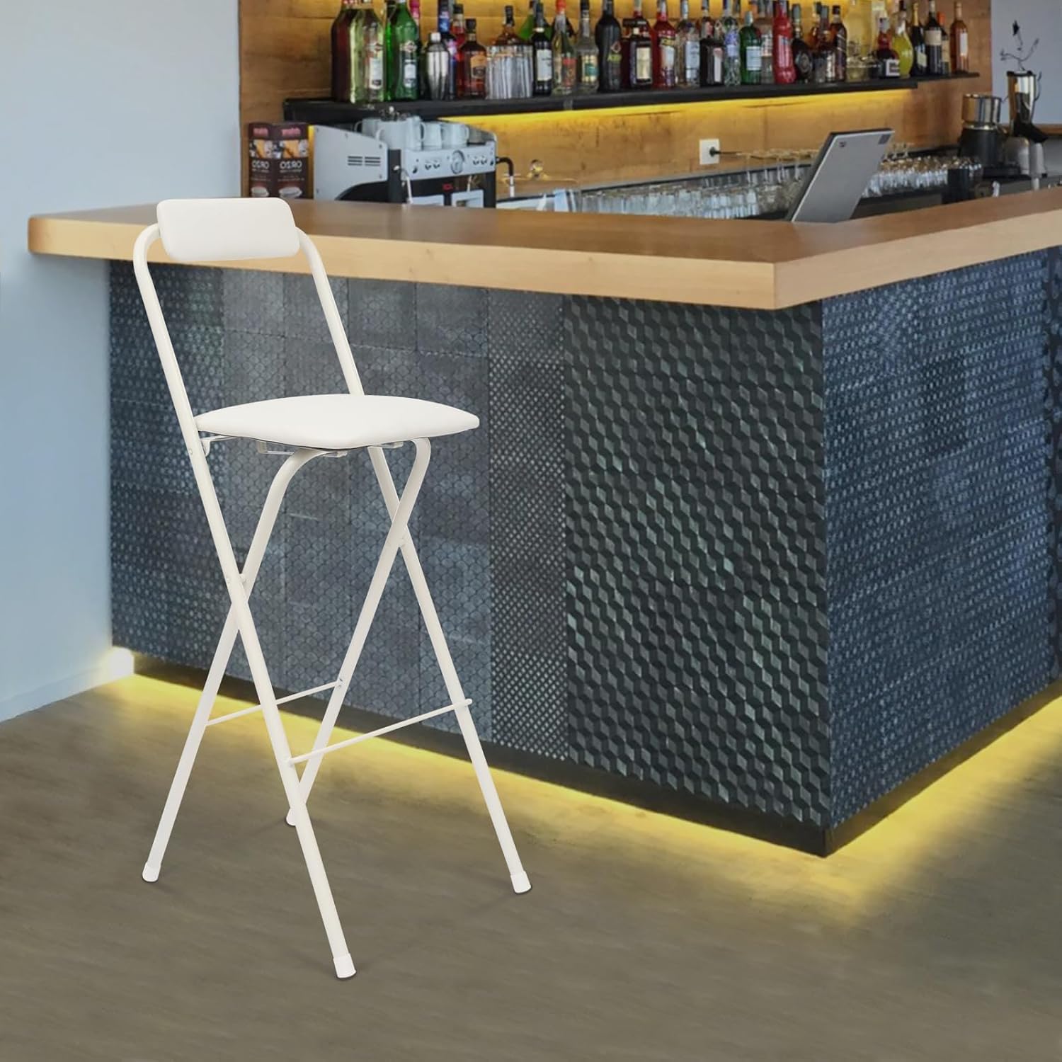 Portable Folding Chair, Stool, Bar Chair: 75cm Seat Height, White Color. Easy to Fold and Carry. Perfect for Home or Outdoor.