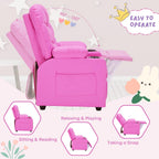 Donut Larger Kids Reclining Chair PU Leather Recliner Sofa Push Back Lounge Children Toddler Boys Girls Ages 3-12 with Dual Cup Holders and 4 Pockets