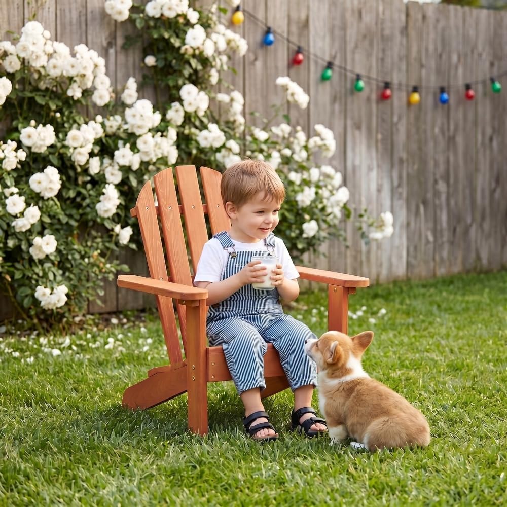 Kids Adirondack Chair, Wooden Patio Lounge Chair and Outdoor Seat for Kids, Natural Cedar Indoor Outdoor Chair for Porch Backyard Garden Deck