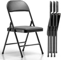 Nazhura 4 Pack Folding Chairs with Padded Vinyl Cushion Chairs with Comfortable Cushion and Durable Steel Frame for Home and Office, for Indoor and Outdoor Events (Black, Vinyl)