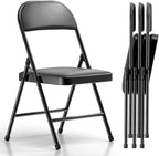 Nazhura 4 Pack Folding Chairs with Padded Vinyl Cushion Chairs with Comfortable Cushion and Durable Steel Frame for Home and Office, for Indoor and Outdoor Events (Black, Vinyl)