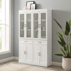 HomeStock Pantry Cabinet Set with Glass Doors - White Kitchen Storage - 2 Piece