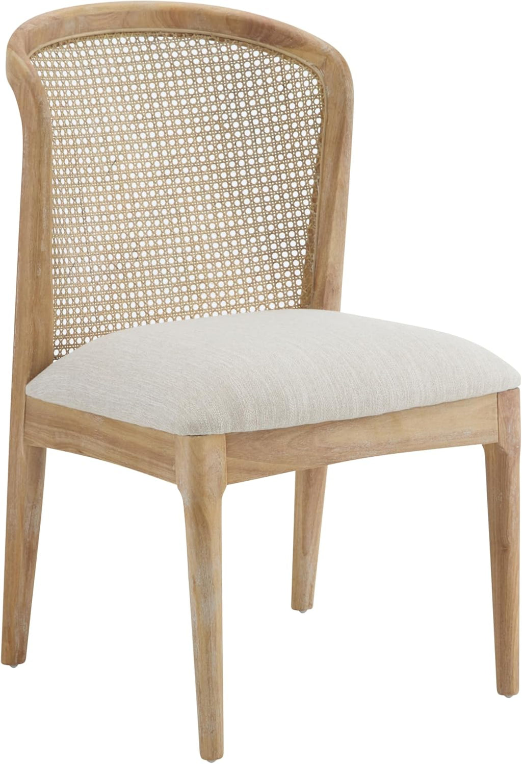 Modern Dining Chairs Set of 2, Fabric Upholstered Kitchen Chairs with Cane Webbing Back and Rubberwood Frame, Beige and Natural for Dining Room