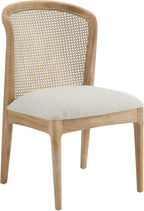 Modern Dining Chairs Set of 2, Fabric Upholstered Kitchen Chairs with Cane Webbing Back and Rubberwood Frame, Beige and Natural for Dining Room