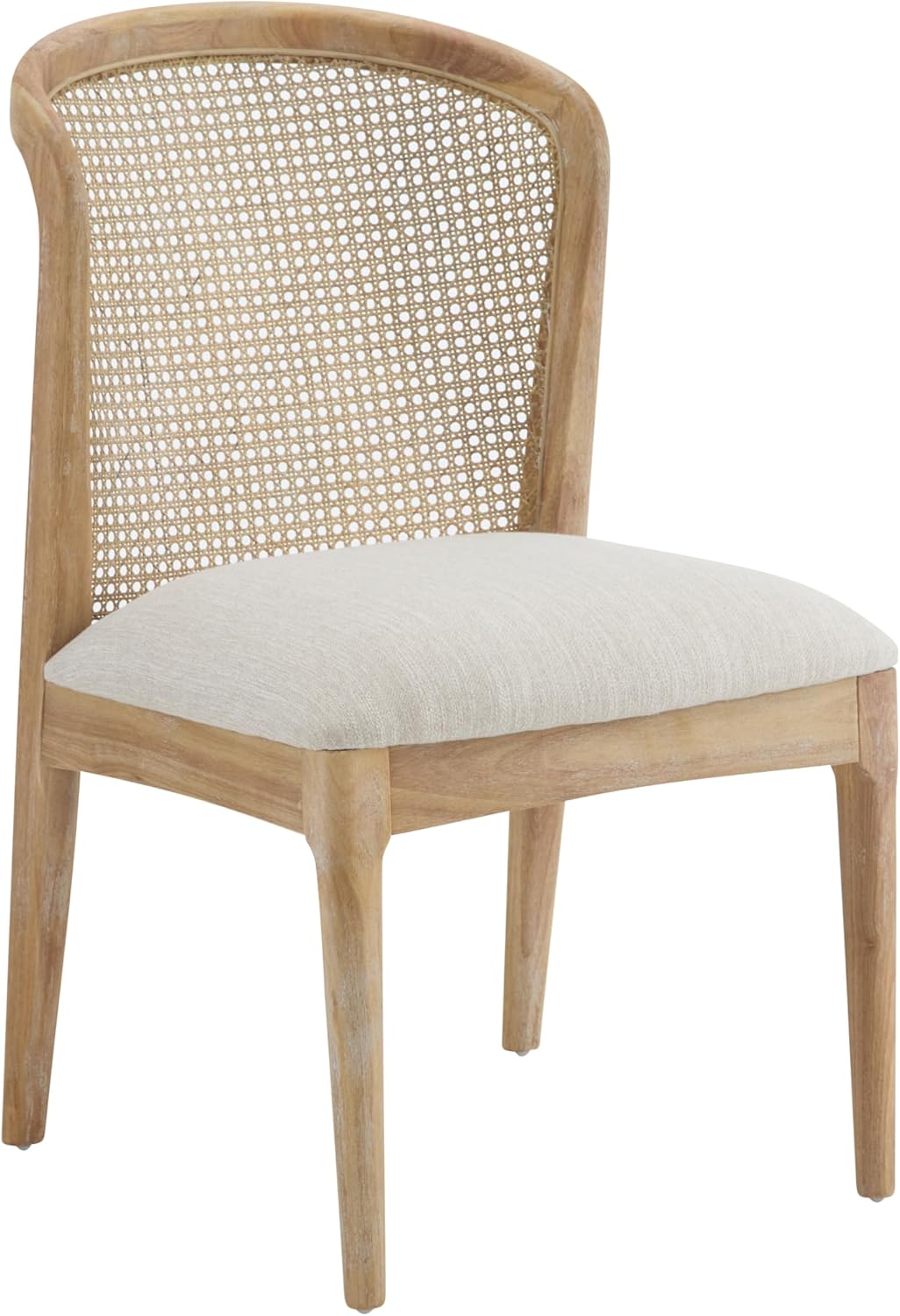 Modern Dining Chairs Set of 2, Fabric Upholstered Kitchen Chairs with Cane Webbing Back and Rubberwood Frame, Beige and Natural for Dining Room