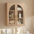 Bathroom Wall Cabinet, 23.5×31.4'' Storage Cabinet, Arched Cabinet Wall Mount with Adjustable Shelf & Glass Doors, Medicine Cabinet for Laundry Room, Bathroom, Kitchen, Living Room,Natural Oak