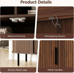 55'' Fluted Cabinet with Storage, Walnut Buffet Cabinet Sideboard with Sliding Door & Adjustable Shelves, Mid Century Coffee Bar, Curved Edge Design Storage Cabinet for Kitchen, Living Room, Entry