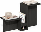 Furinno BOYATE Side Table, Valley Shaped End Table, with Tiered Levels and Magazine Rack, for Living Room, Espresso