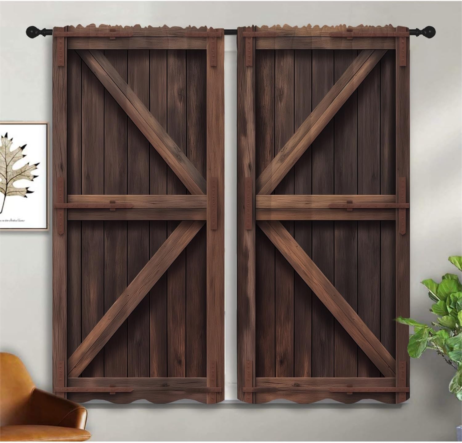 Farmhouse Barn Wood Door Boy Girls Blackout Curtains,Rustic Farm Vintage Farmhouse Door Fashion Style, 2 Panel Rod Pocket Thermal Insulated Drapes for Bedroom, Living, Kids Teen Room Deco 42x45 inch