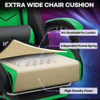 HOFFREE RGB Gaming Chair with Speakers Music Rhythm LED Lights Massage Computer Chair Video Game Chairs for Adults High Back Gamer Chair with Footrest & Lumbar Support Green