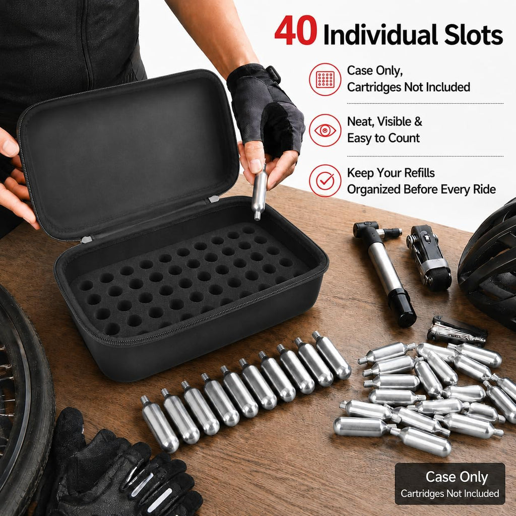 ALKOO CO2 N2O Cartridge Organizer Case Only, 40-Slot Holder for 8g/12g Refills, Fits for Crosman for Umarex for Daisy for Leland Style Cartridges, Hard Storage Box for Bike Inflators (40-Slot)