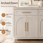 Mid-Century Modern Arched Sideboard, 55" Buffet Cabinet with Storage, 4-Door Accent Cabinet, Long Sideboard Buffet Table for Kitchen, Living Room, White