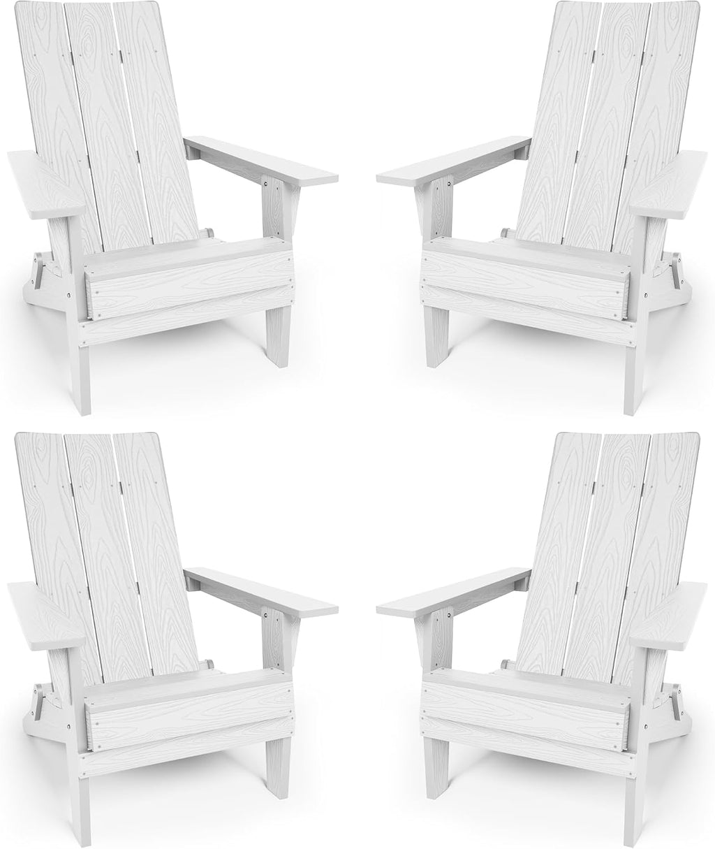 YEFU Adirondack Chairs Set of 4:Oversize Folding - 400lb Weight Capacity - Plastic Adirondack Chairs - High Back Like Wooden - All-Weather Use for Outdoor/Patio/Fire Pit/Garden/Camping - (White)