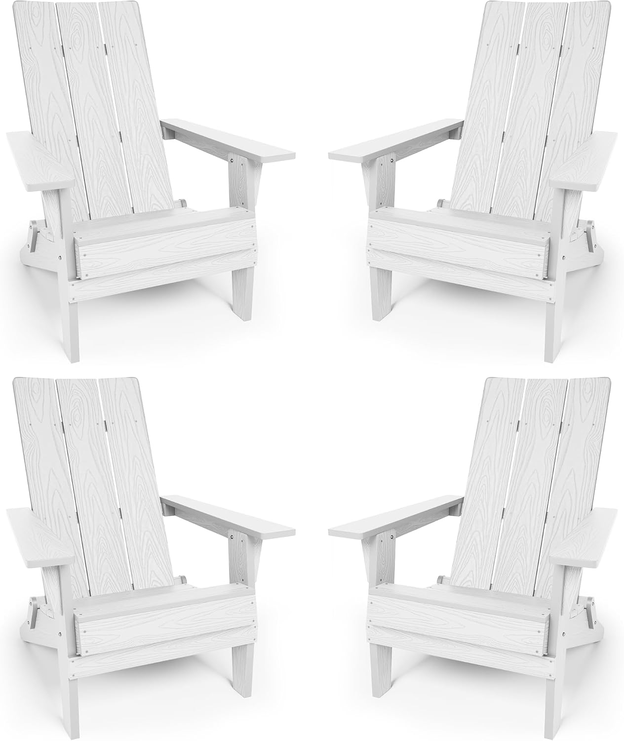 YEFU Adirondack Chairs Set of 4:Oversize Folding - 400lb Weight Capacity - Plastic Adirondack Chairs - High Back Like Wooden - All-Weather Use for Outdoor/Patio/Fire Pit/Garden/Camping - (White)