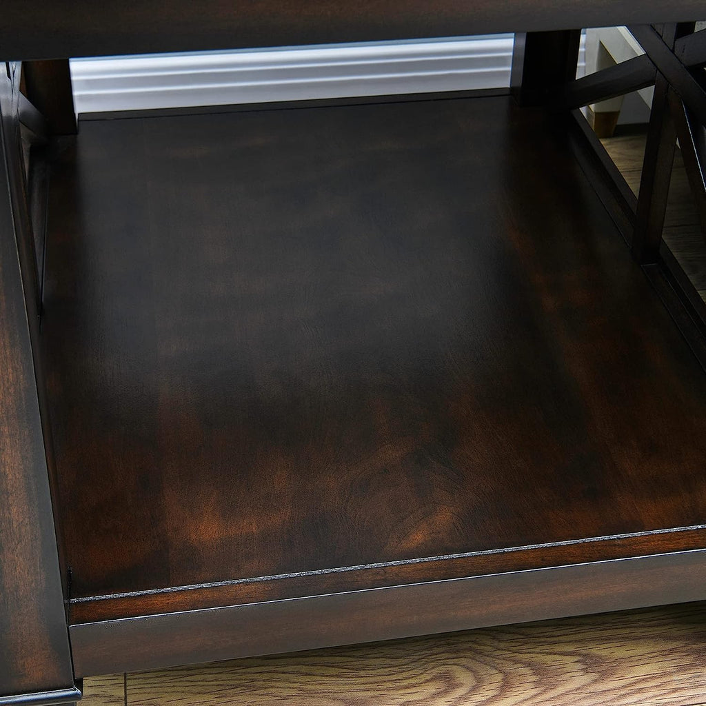 Set of 2 Large Solid Wood End Tables with Tempered Glass Top, 28" x 24" Farmhouse Side Tables, Vintage Walnut for Living Room, Bedroom, Office