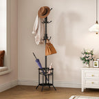 ELYKEN Coat Rack Freestanding, Metal Coat Rack with Umbrella Holder | 12 Hooks, Round Base, Heavy Duty Floor Standing Coat Tree for Entryway, Hallway, Living Room, Bedroom, Office, Black
