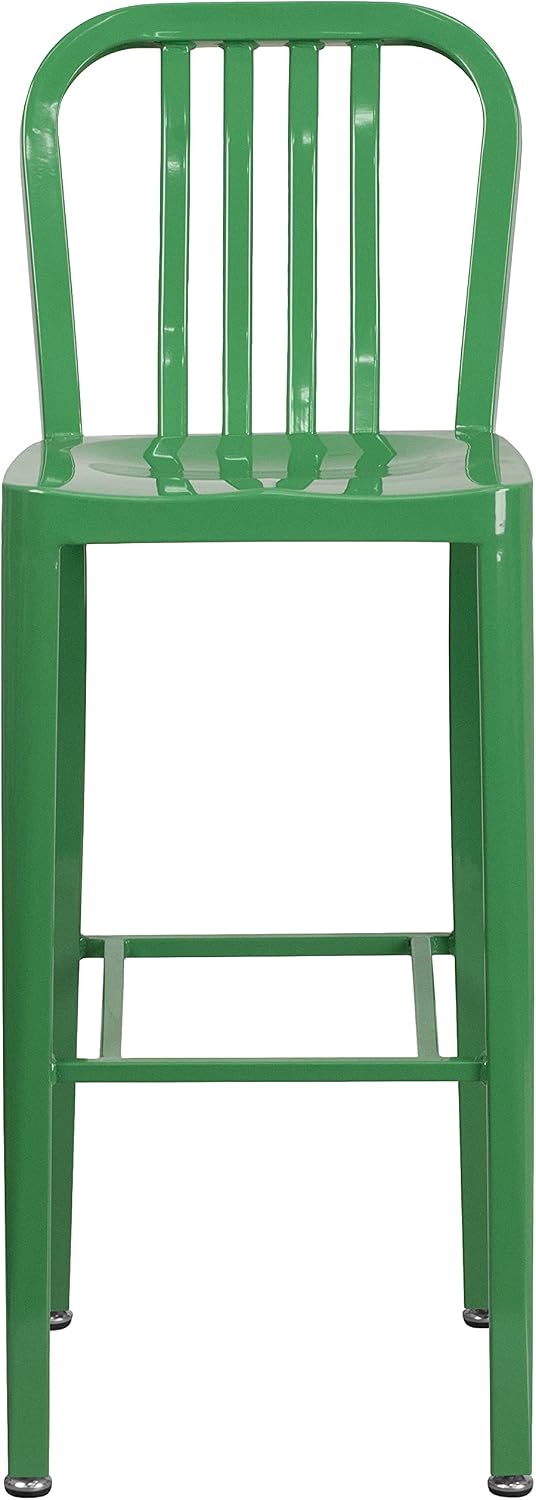 EMMA + OLIVER Commercial Grade 30" H Green Metal Indoor-Outdoor Barstool with Slat Back