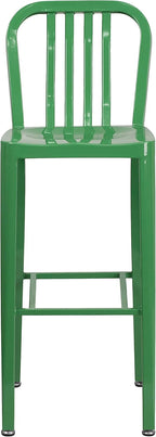 EMMA + OLIVER Commercial Grade 30" H Green Metal Indoor-Outdoor Barstool with Slat Back