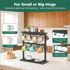 EsLuker.ly Coffee Mug Holder Cup Tree Rack for Countertop, 2 Tier Rustic Wood Coffee Bar Station Organizer Narrow Display Stand for Kitchen Office, Hold 14 Mugs with Sturdy Base, Free Up Counter Space