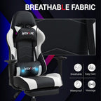 Gaming Chair with Footrest, Video Game Chair with Massage, PU Leather Computer Chair, Lumbar Support for Men Women, Home Office, Height Adjustable, Ergonomic High Back, White