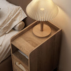 Narrow Nightstand for Small Spaces - 9.3" Slim Side Table with Rattan-Weave Drawers, Skinny Bedside Table with Open Shelf, Rustic Tall Thin Gap Filler for Bedroom, Caramel Oak, Set of 2